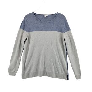 The White Company Merino Wool Cotton Colorblock Sweater Size 10 Medium Blue Gray